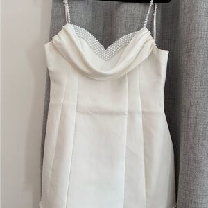 Meshki White Pearl-Trim Mini Dress